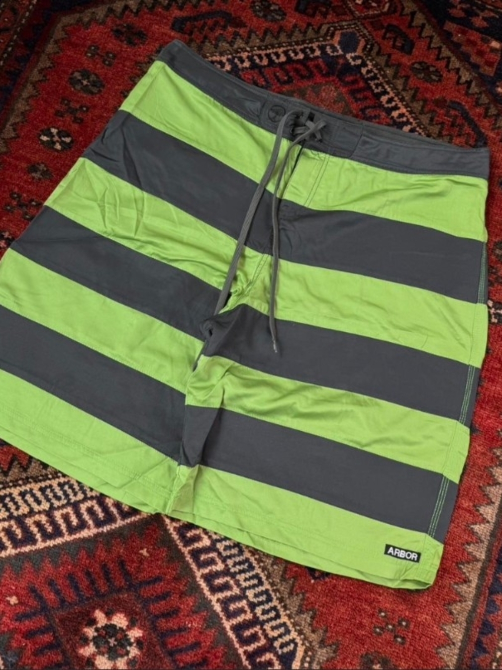 Arbor Men's Green & Gray Striped Athletic Shorts